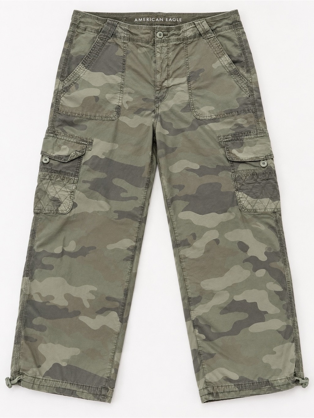 American Eagle Baggy Jogger Camo Cargo Pants Size 16 Short Green Stretch